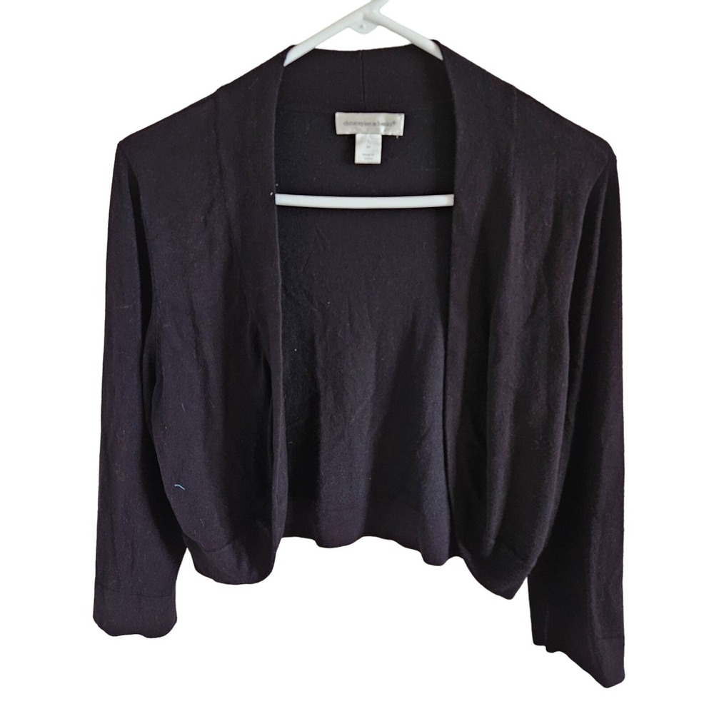 Christopher & Banks Size M Cropped Long Sleeve Open Cardigan Black Rounded Hem